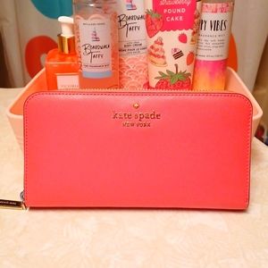 Candy Pink Kate Spade Wallet Continental, back pocket, phone pocket